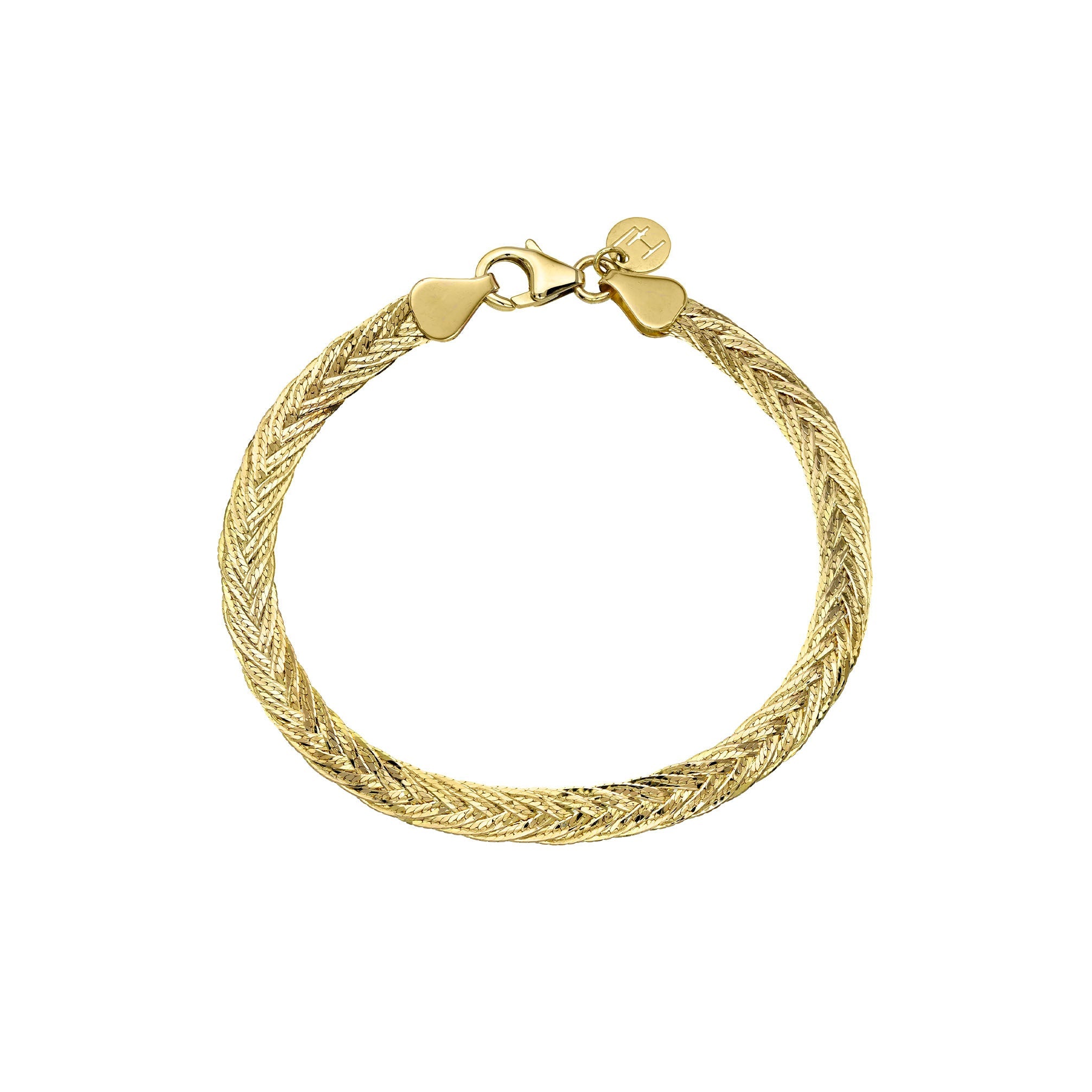 Braided Herringbone Bracelet Yellow Gold 6" by Logan Hollowell Jewelry