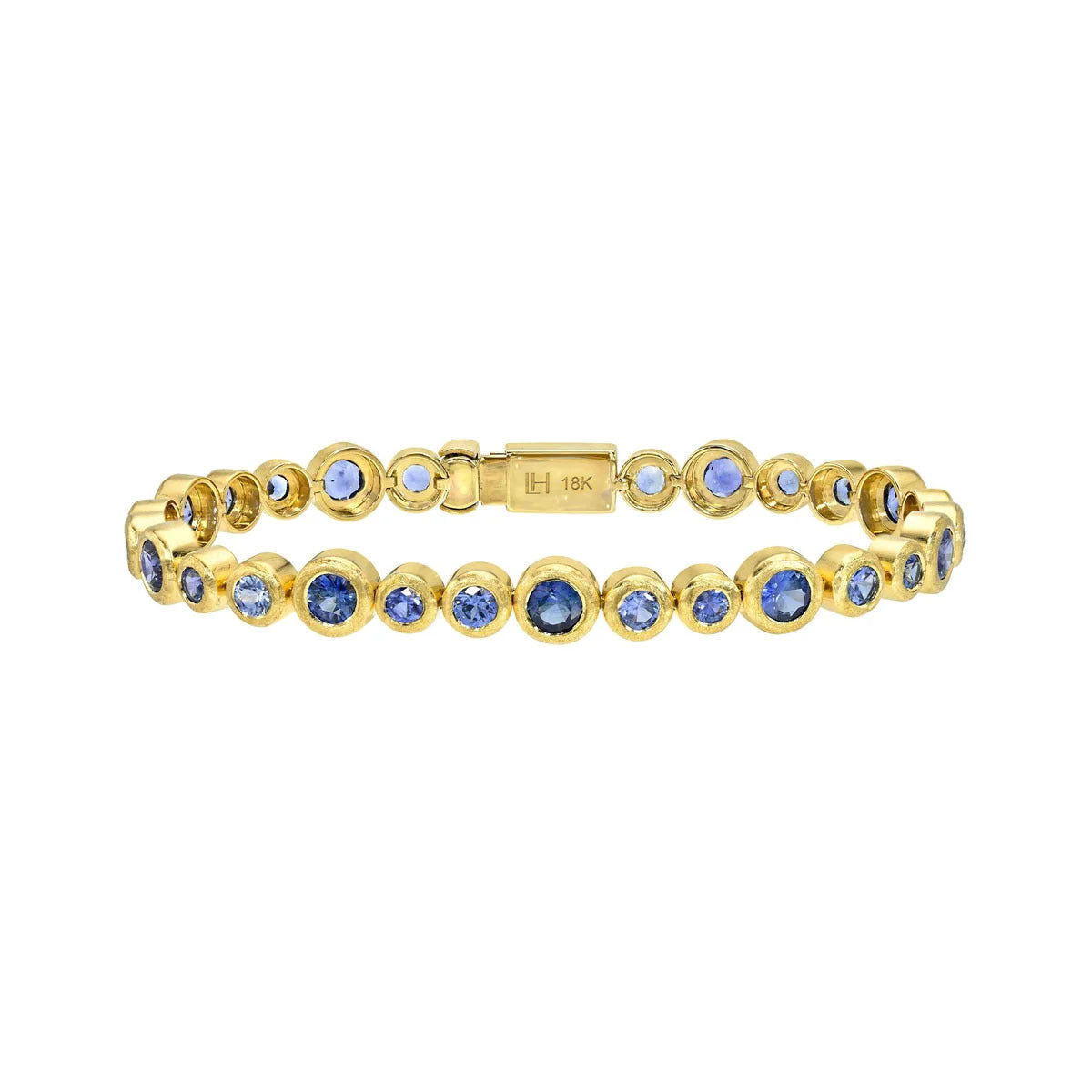Blue Sapphire Bubble Bracelet Yellow Gold 6.5" by Logan Hollowell Jewelry