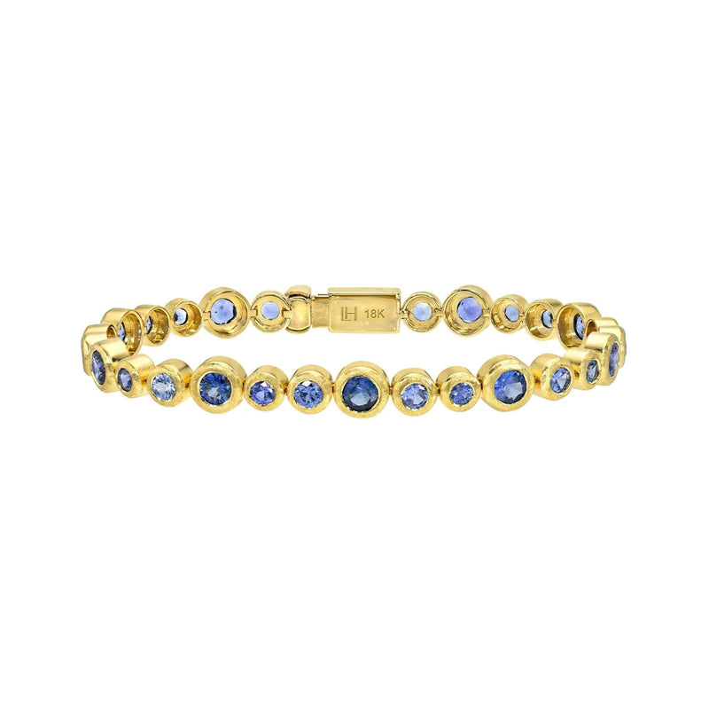 Blue Sapphire Bubble Bracelet Yellow Gold 6.5" by Logan Hollowell Jewelry