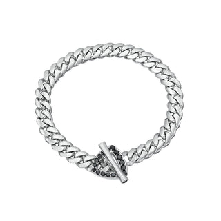 Men’s Pave Black Diamond Trillion Toggle Bracelet White Gold 7.5" by Logan Hollowell Jewelry