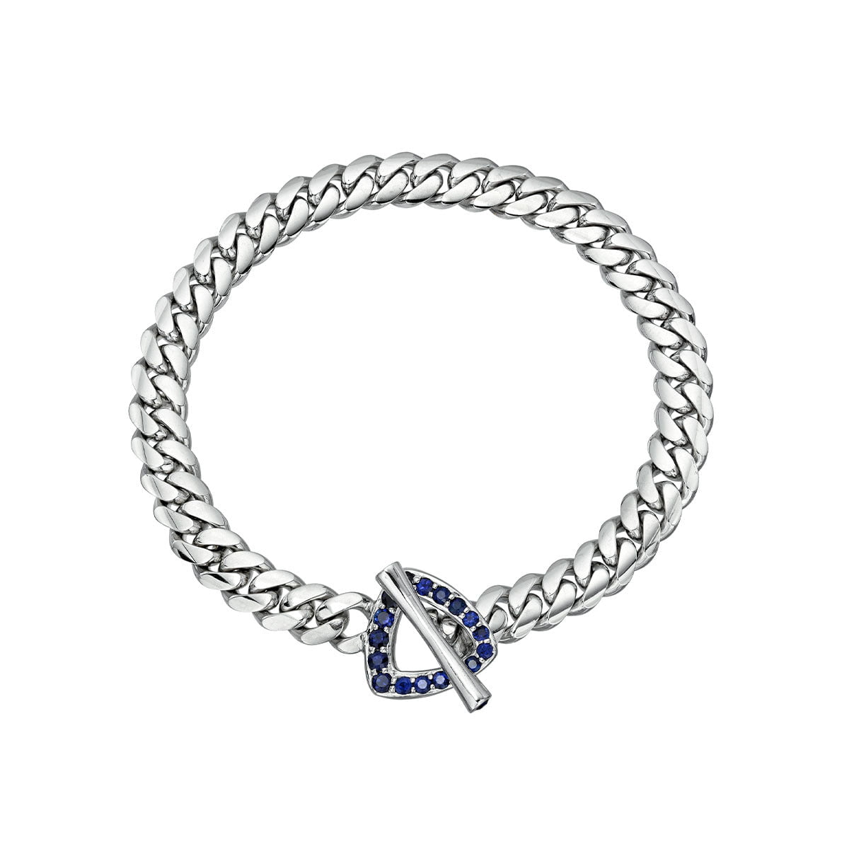 Men's Pavé Blue Sapphire Trillion Toggle Bracelet White Gold 7.5" by Logan Hollowell Jewelry