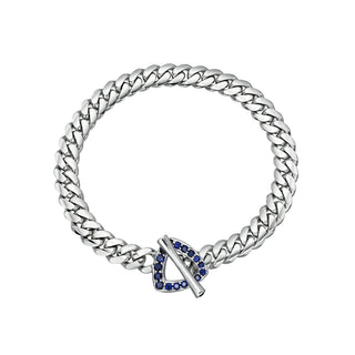 Men's Pavé Blue Sapphire Trillion Toggle Bracelet White Gold 7.5" by Logan Hollowell Jewelry