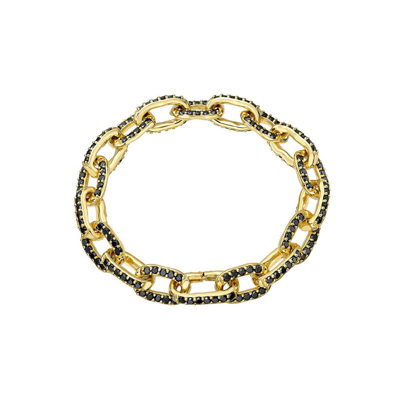 Poseidon Black Diamond Link Bracelet Yellow Gold 7.5" by Logan Hollowell Jewelry