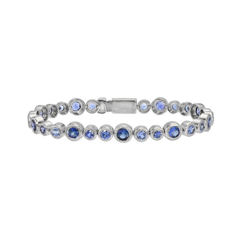 Blue Sapphire Bubble Bracelet White Gold 6.5" by Logan Hollowell Jewelry