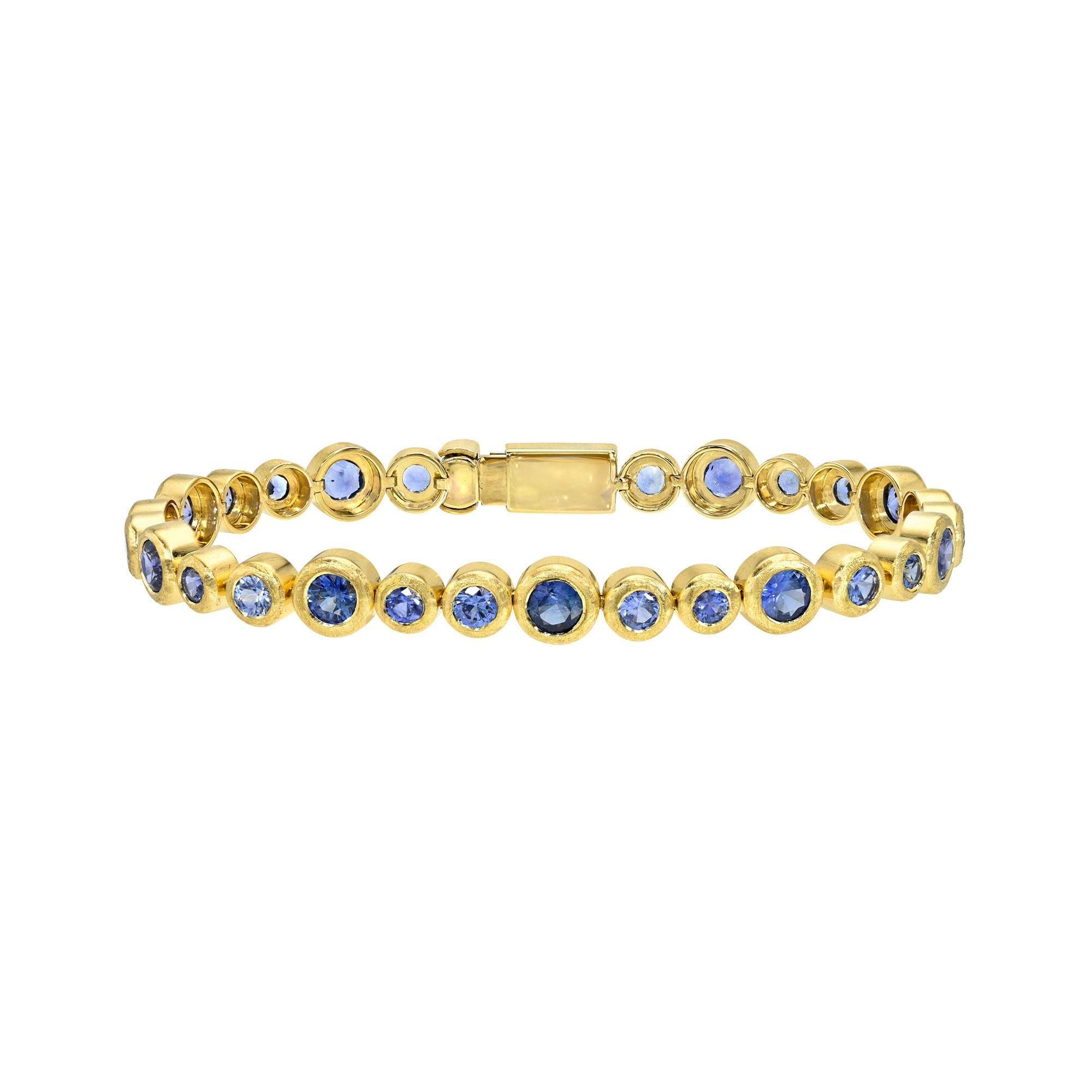 Blue Sapphire Bubble Bracelet Yellow Gold 6.5" by Logan Hollowell Jewelry