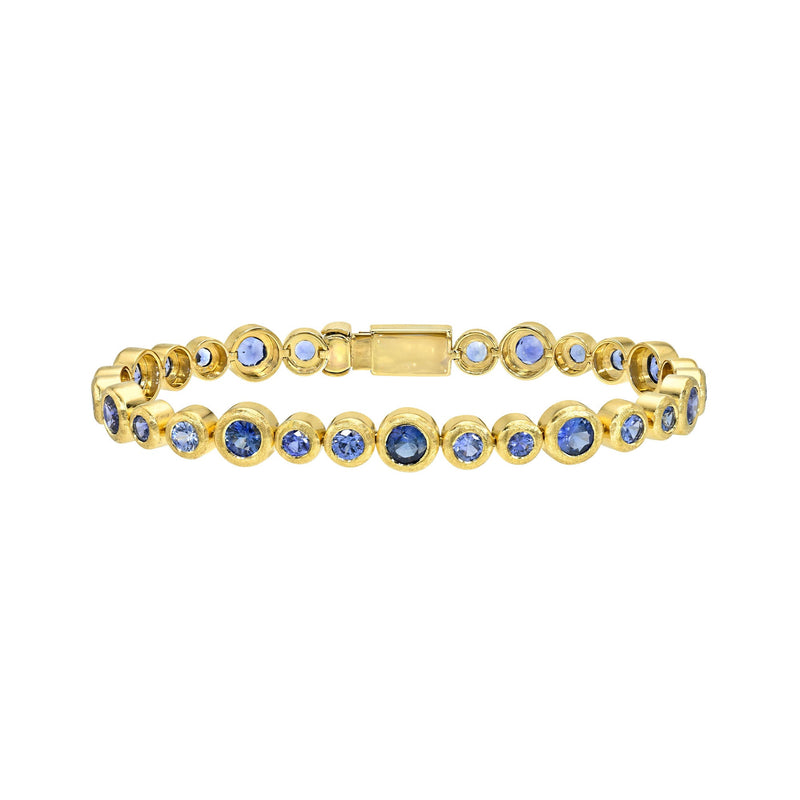 Blue Sapphire Bubble Bracelet Yellow Gold 6.5" by Logan Hollowell Jewelry