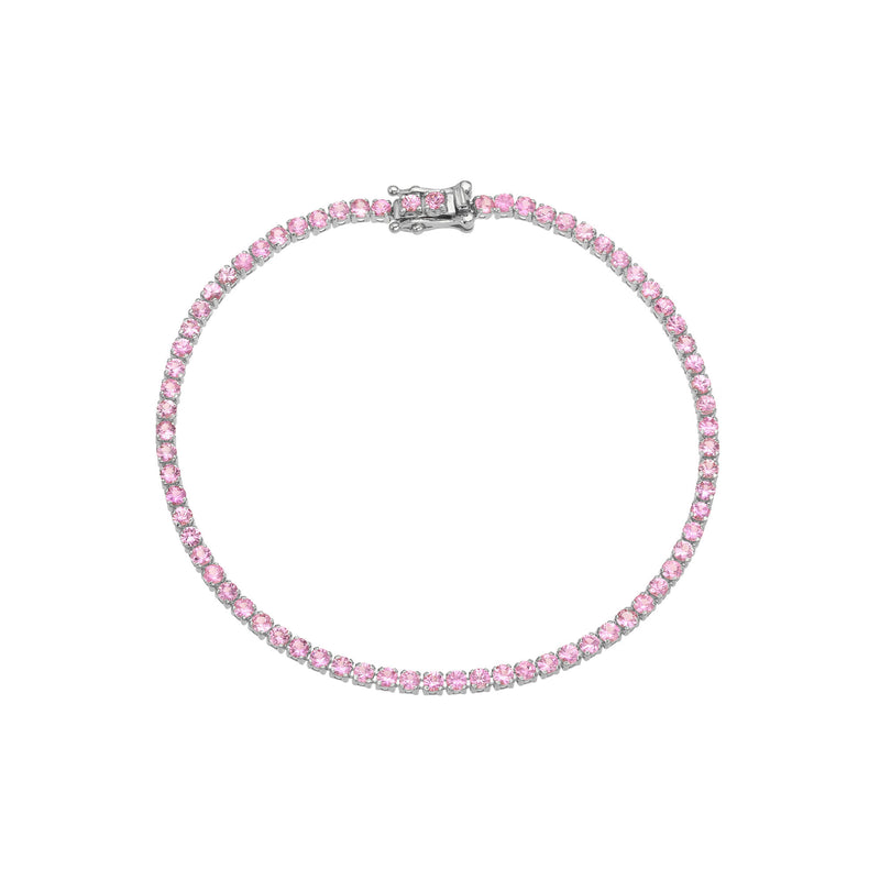 Petite Pink Sapphire Tennis Bracelet White Gold by Logan Hollowell Jewelry