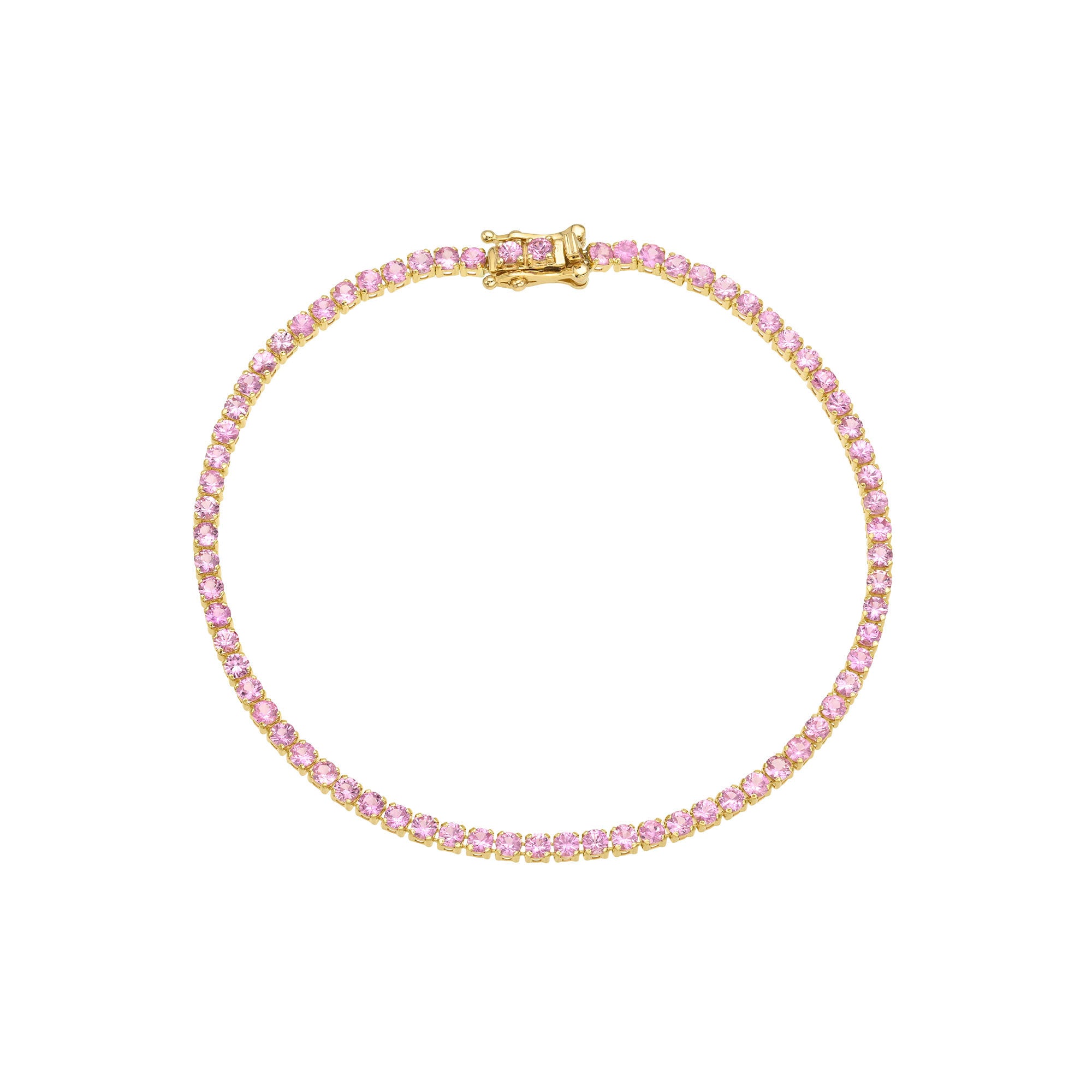 Petite Pink Sapphire Tennis Bracelet Yellow Gold by Logan Hollowell Jewelry