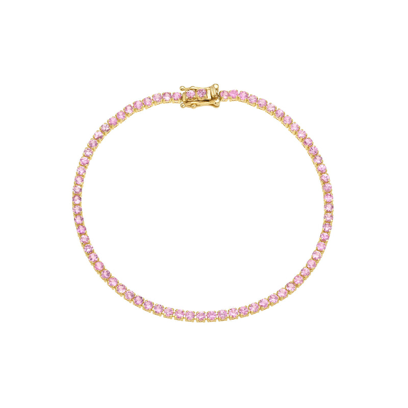 Petite Pink Sapphire Tennis Bracelet Yellow Gold by Logan Hollowell Jewelry