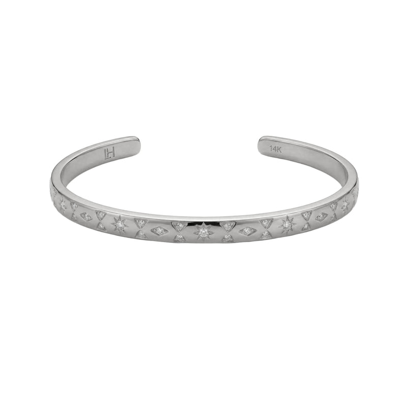 Petite Star Set Pavé Diamond Cuff White Gold by Logan Hollowell Jewelry