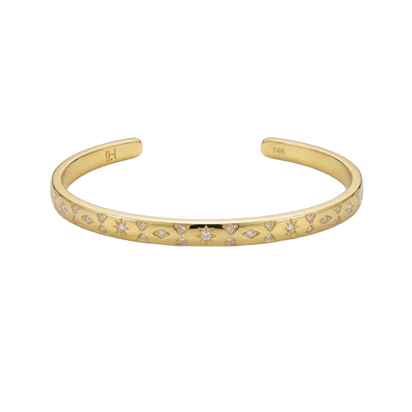 Petite Star Set Pavé Diamond Cuff Yellow Gold by Logan Hollowell Jewelry
