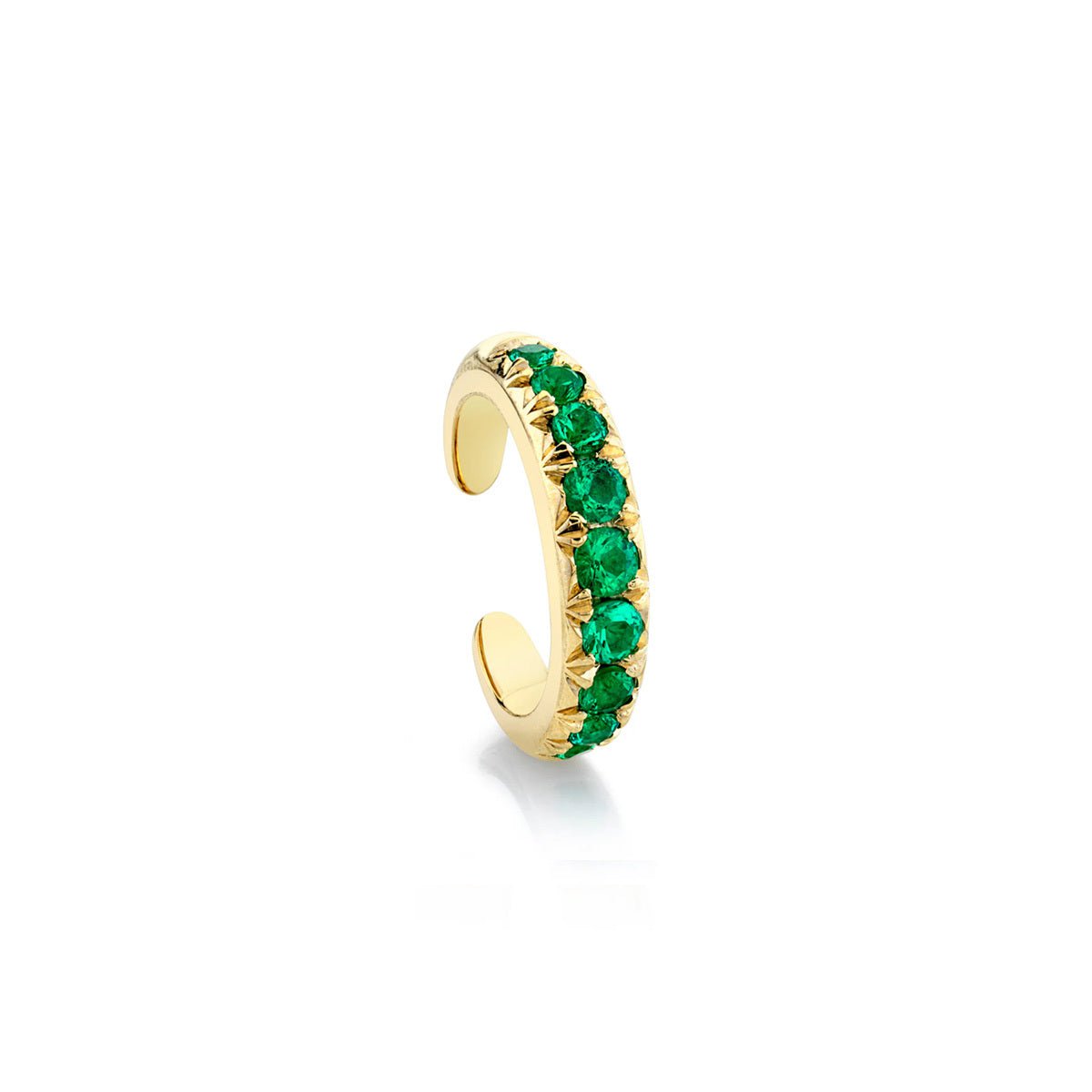 French Pave Graduated Emerald Ear Cuff Yellow Gold by Logan Hollowell Jewelry
