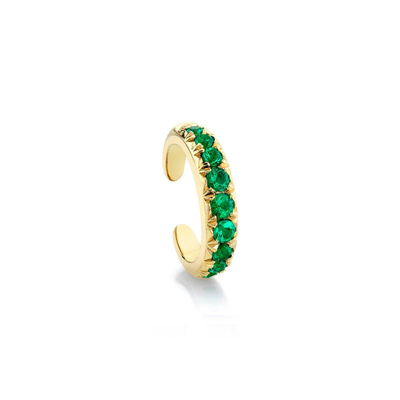 French Pave Graduated Emerald Ear Cuff Yellow Gold by Logan Hollowell Jewelry