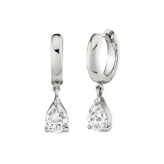 Pear Drop Diamond Huggies White Gold Pair by Logan Hollowell Jewelry