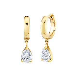 Pear Drop Diamond Huggies Yellow Gold Pair by Logan Hollowell Jewelry