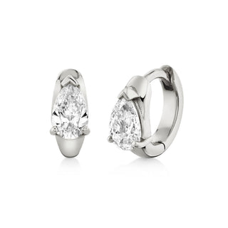 Petite Water Drop Diamond Huggies White Gold Pair by Logan Hollowell Jewelry