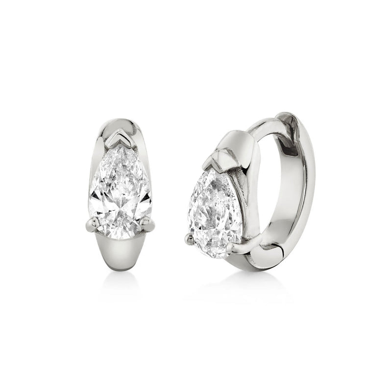 Petite Water Drop Diamond Huggies White Gold Pair by Logan Hollowell Jewelry
