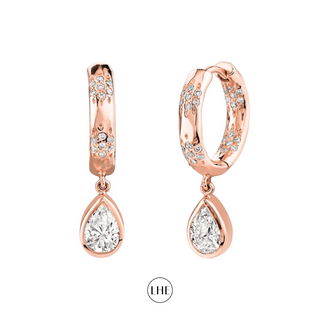 Sevenfold Water Drop Diamond Huggies Rose Gold Pair  by Logan Hollowell Jewelry