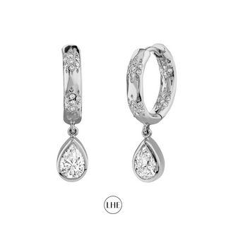 Sevenfold Water Drop Diamond Huggies White Gold Pair  by Logan Hollowell Jewelry