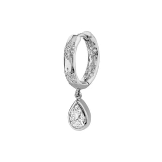 Sevenfold Water Drop Diamond Huggies White Gold Single  by Logan Hollowell Jewelry