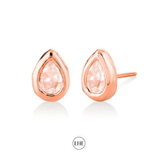 River Water Drop Morganite Stud Rose Gold Pair  by Logan Hollowell Jewelry