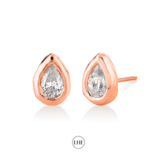 River Water Drop Diamond Stud Rose Gold Pair  by Logan Hollowell Jewelry