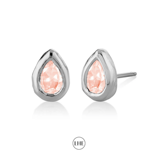 River Water Drop Morganite Stud White Gold Pair  by Logan Hollowell Jewelry