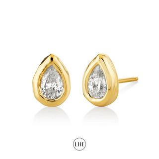 River Water Drop Diamond Stud Yellow Gold Pair  by Logan Hollowell Jewelry