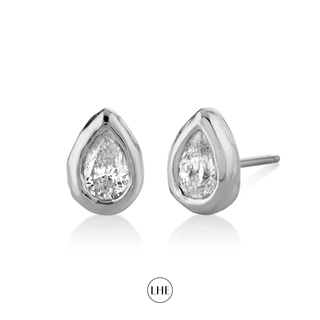 River Water Drop Diamond Stud White Gold Pair  by Logan Hollowell Jewelry