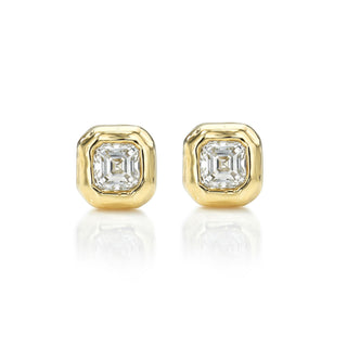 Baby River Asscher Diamond Studs Yellow Gold Pair  by Logan Hollowell Jewelry