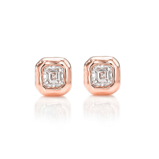 Baby River Asscher Diamond Studs Rose Gold Pair  by Logan Hollowell Jewelry