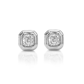 Baby River Asscher Diamond Studs White Gold Pair  by Logan Hollowell Jewelry