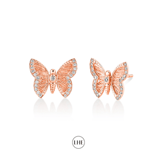 Butterfly Diamond Stud Rose Gold Pair  by Logan Hollowell Jewelry