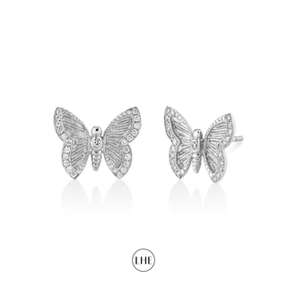 Butterfly Diamond Stud White Gold Pair  by Logan Hollowell Jewelry