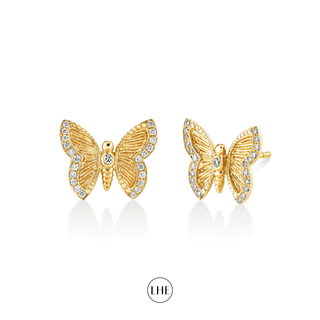 Butterfly Diamond Stud Yellow Gold Pair  by Logan Hollowell Jewelry