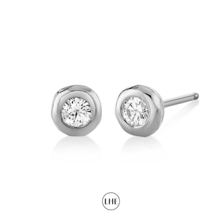 River Round Diamond Stud White Gold Pair  by Logan Hollowell Jewelry