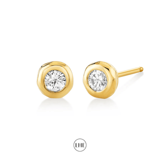 River Round Diamond Stud Yellow Gold Pair  by Logan Hollowell Jewelry