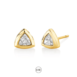 River Trillion Diamond Stud Yellow Gold Pair  by Logan Hollowell Jewelry