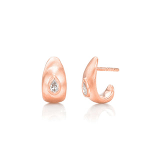 Baby Tusk Earrings with Water Drop Diamond Rose Gold   by Logan Hollowell Jewelry