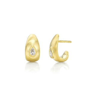 Baby Tusk Earrings with Water Drop Diamond Yellow Gold   by Logan Hollowell Jewelry