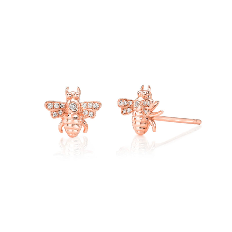 Petite Bee Diamond Studs Rose Gold Pair by Logan Hollowell Jewelry