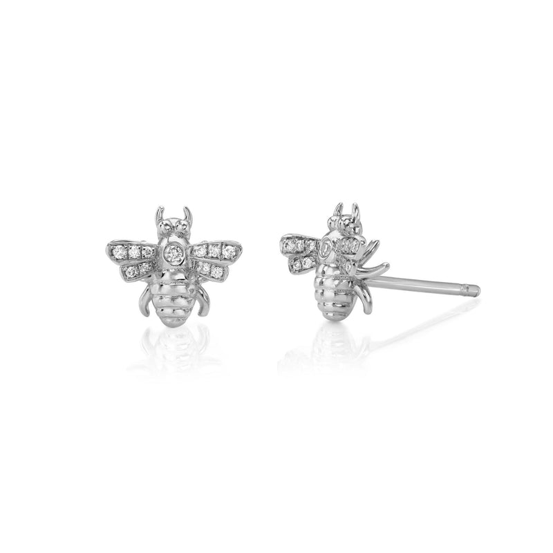 Petite Bee Diamond Studs White Gold Pair by Logan Hollowell Jewelry