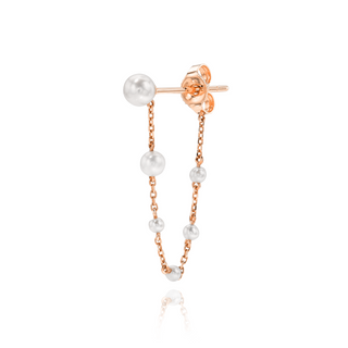 Orbit Pearl Chain Earring Rose Gold Single  by Logan Hollowell Jewelry