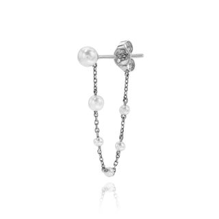 Orbit Pearl Chain Earring White Gold Single  by Logan Hollowell Jewelry