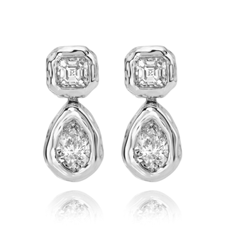 Asscher and Pear Diamond Drop River Earrings White Gold Lab-Created  by Logan Hollowell Jewelry