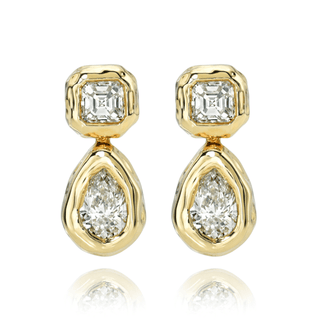 Asscher and Pear Diamond Drop River Earrings Yellow Gold Lab-Created  by Logan Hollowell Jewelry