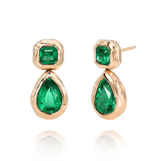 Asscher and Pear Emerald Drop River Earrings Rose Gold   by Logan Hollowell Jewelry