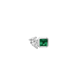 Mini Lovers Duet Emerald & Diamond Studs White Gold Single Right  by Logan Hollowell Jewelry