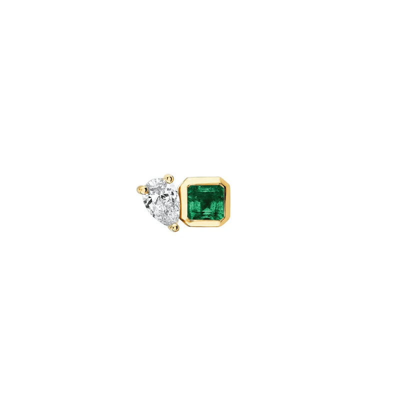 Mini Lovers Duet Emerald & Diamond Stud by Logan Hollowell Jewelry