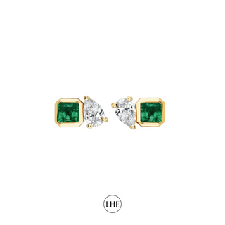 Mini Lovers Duet Emerald & Diamond Studs    by Logan Hollowell Jewelry